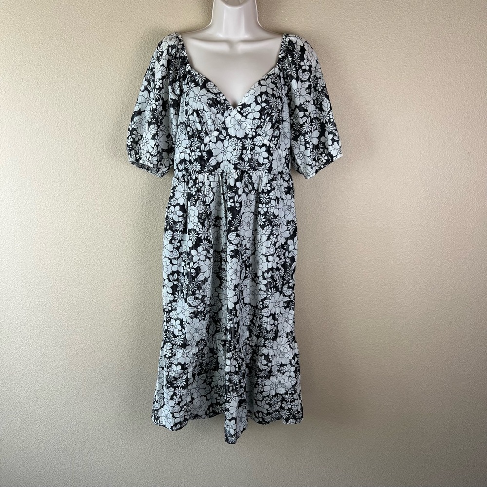 Gap Puff Sleeve Metallic Floral Midi Dress - Picture 2 of 12